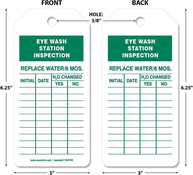 NMC AccuformNMC 100 Tags by-The-Roll, Eyewash Station Inspection Tags with Record, US Made OSHA Compliant Eye Wash Tags, Waterproof PF-Cardstock, Resists Tears, 6.25"x3", TAR709 - Image 2